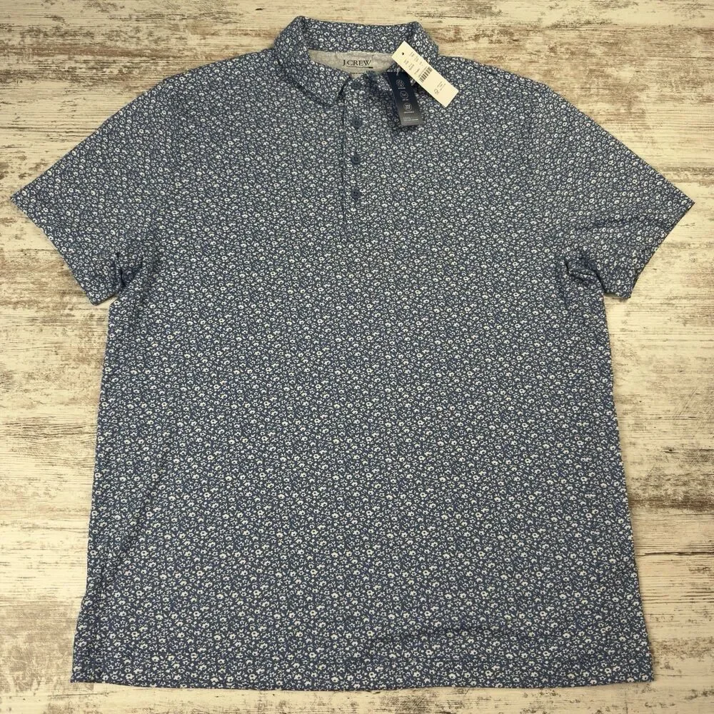 NWT J.Crew Performance Polo Shirt Men's XL COOLMAX Blue White Floral Golf BQ058
